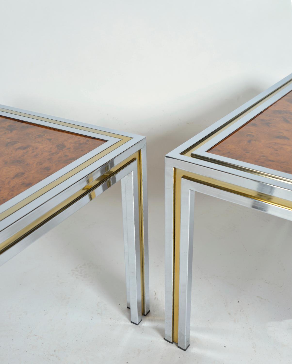 Paire de lampes d'appoint en loupe d'orme en laiton chromé italiennes des années 1970 en vente 12