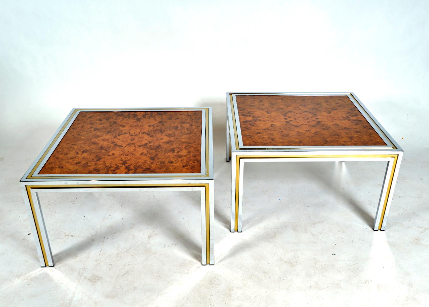 20ième siècle Paire de lampes d'appoint en loupe d'orme en laiton chromé italiennes des années 1970 en vente