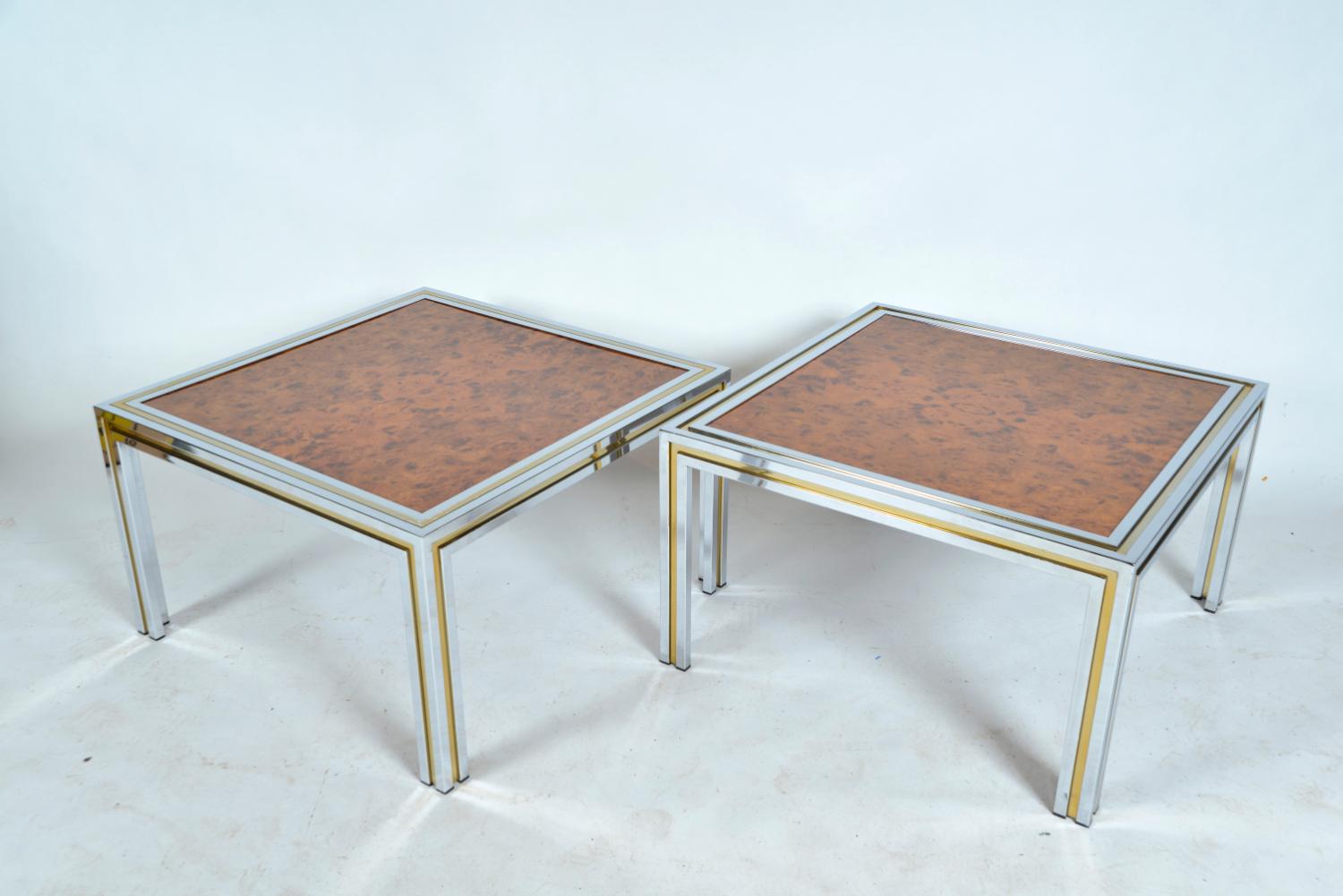 Paire de lampes d'appoint en loupe d'orme en laiton chromé italiennes des années 1970 en vente 1