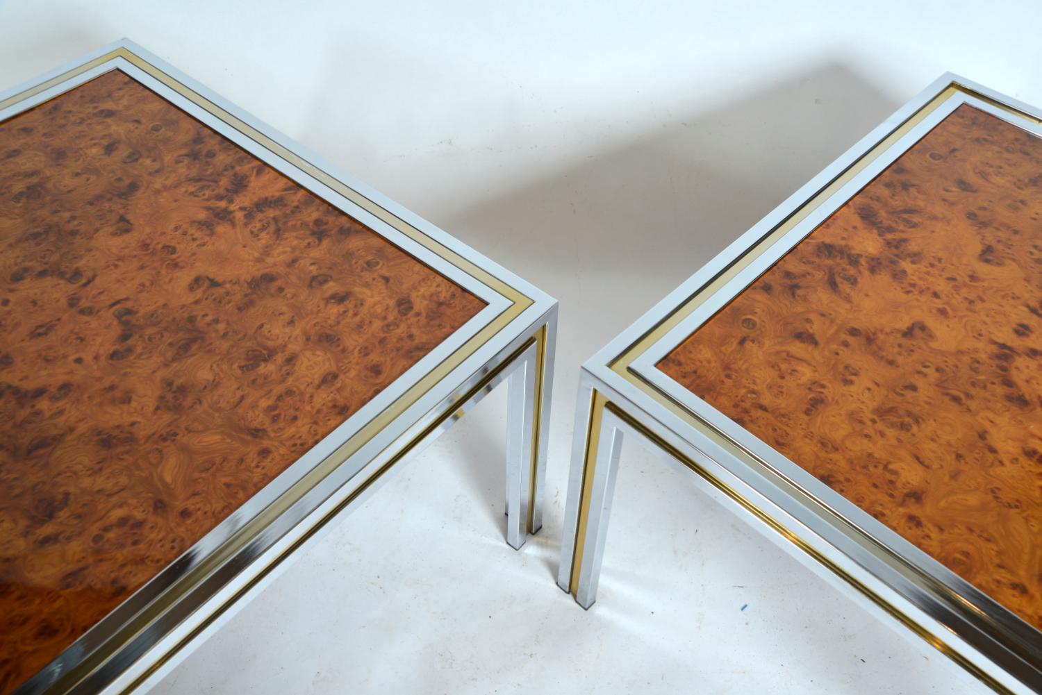 Paire de lampes d'appoint en loupe d'orme en laiton chromé italiennes des années 1970 en vente 2