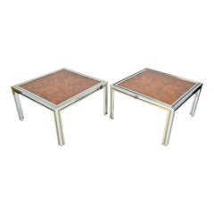 Paire de lampes d'appoint en loupe d'orme en laiton chromé italiennes des années 1970