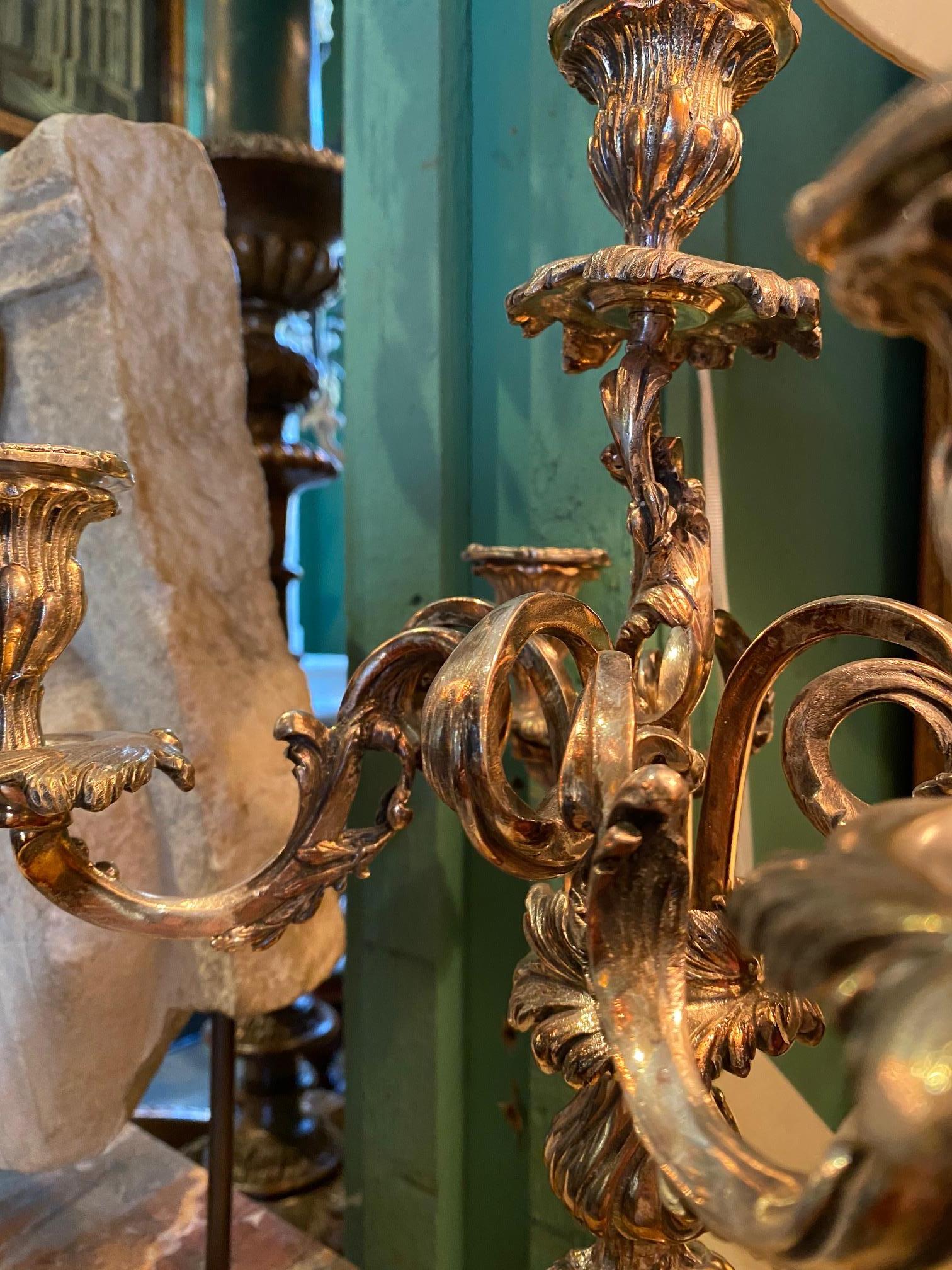 Grande coppia di candelabri del XIX secolo Portacandele in metallo argentato Luce d'atmosfera Tavolo da pranzo in vendita 8
