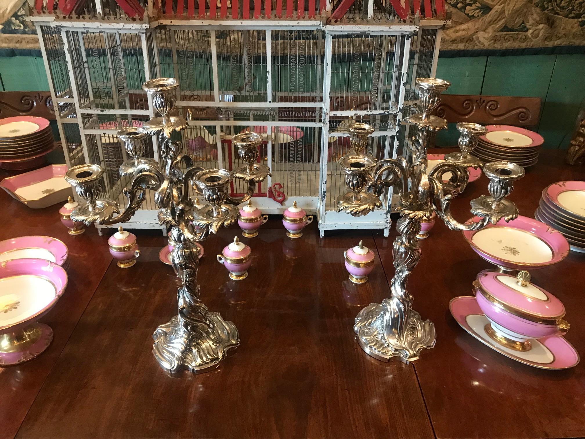 Grande coppia di candelabri del XIX secolo Portacandele in metallo argentato Luce d'atmosfera Tavolo da pranzo in vendita 10
