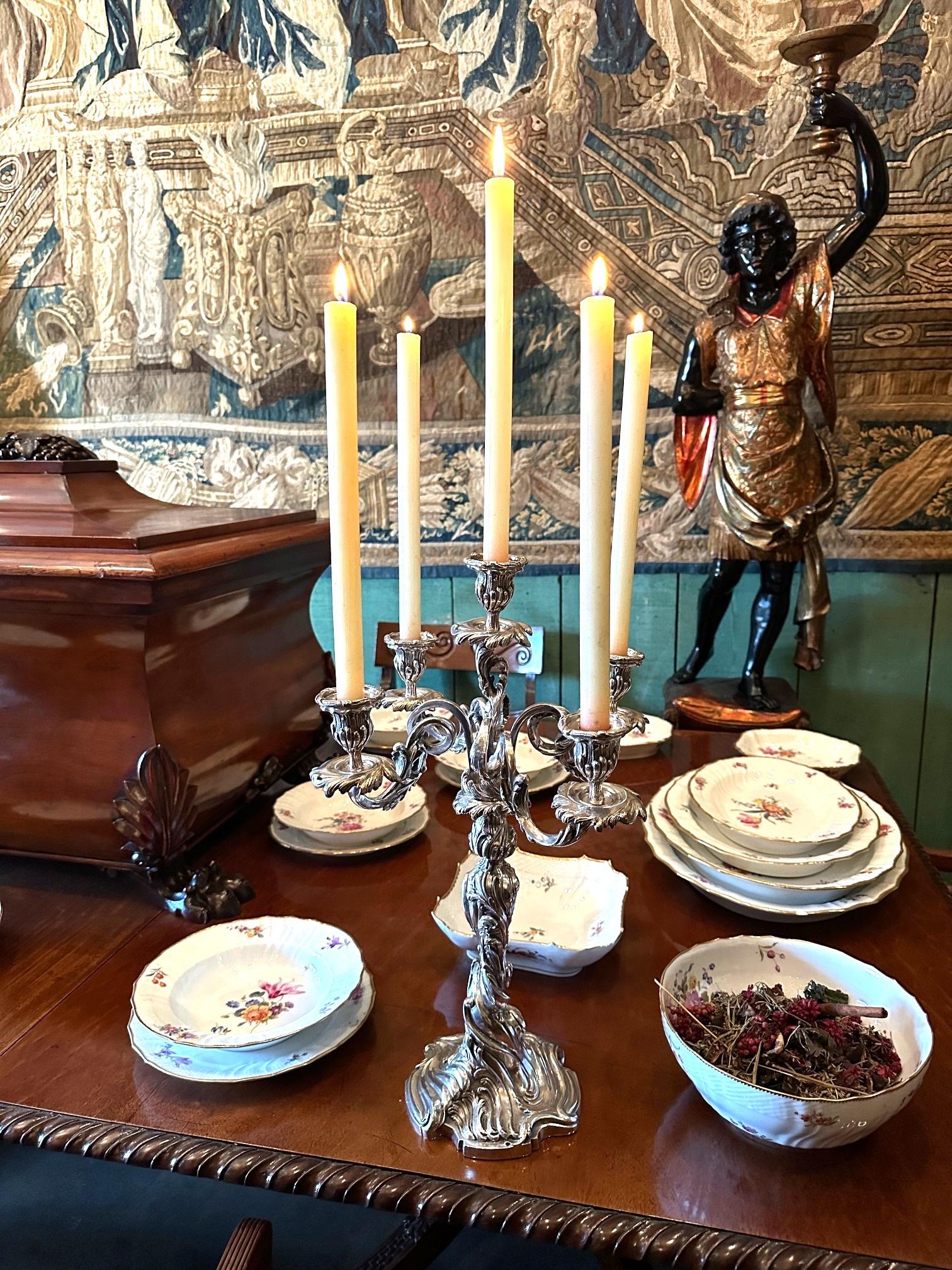 Grande coppia di candelabri del XIX secolo Portacandele in metallo argentato Luce d'atmosfera Tavolo da pranzo in vendita 2