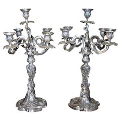 Large Pair 19th C Candlesticks Candleholder Silver-plate Mood light Dining Table