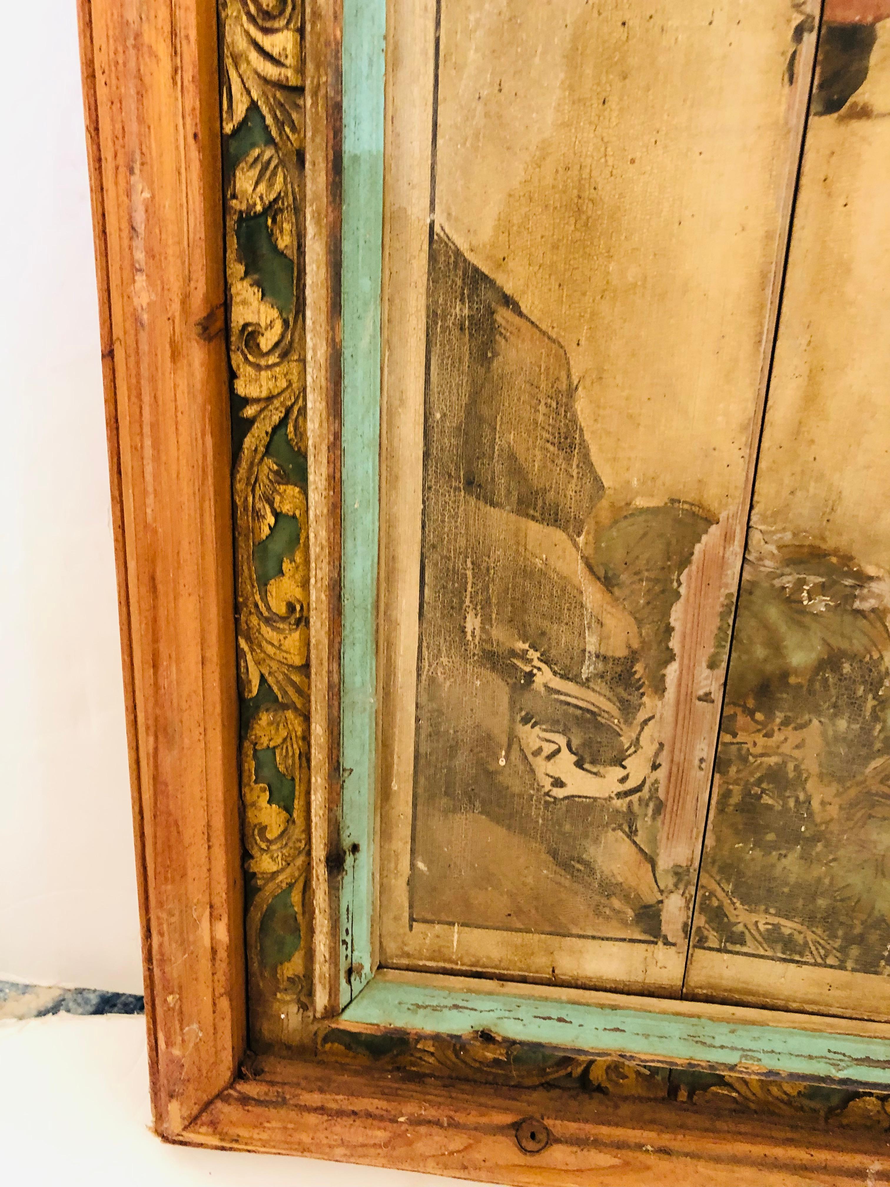 Large Pair 19th Century Antique Chinoiserie Figurative Distressed Painted Panels For Sale 6