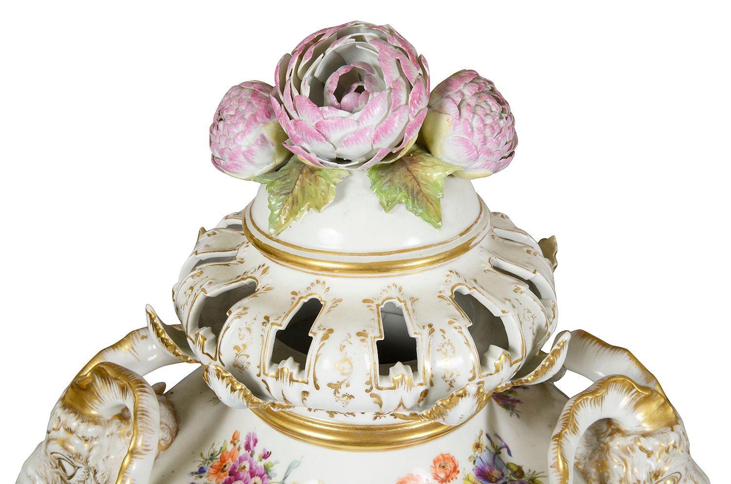 Neoclassical Large pair 19th Century Berlin lidded vases, 67cm high For Sale