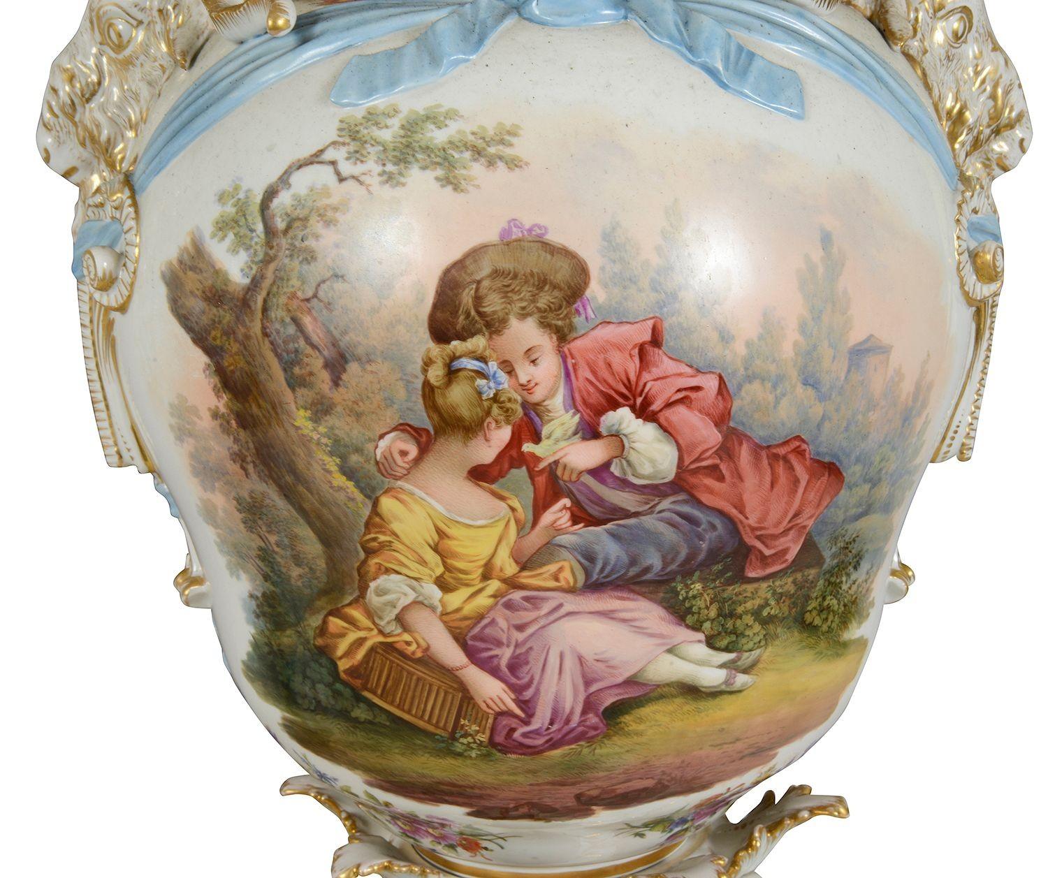 Porcelain Large pair 19th Century Berlin lidded vases, 67cm high For Sale