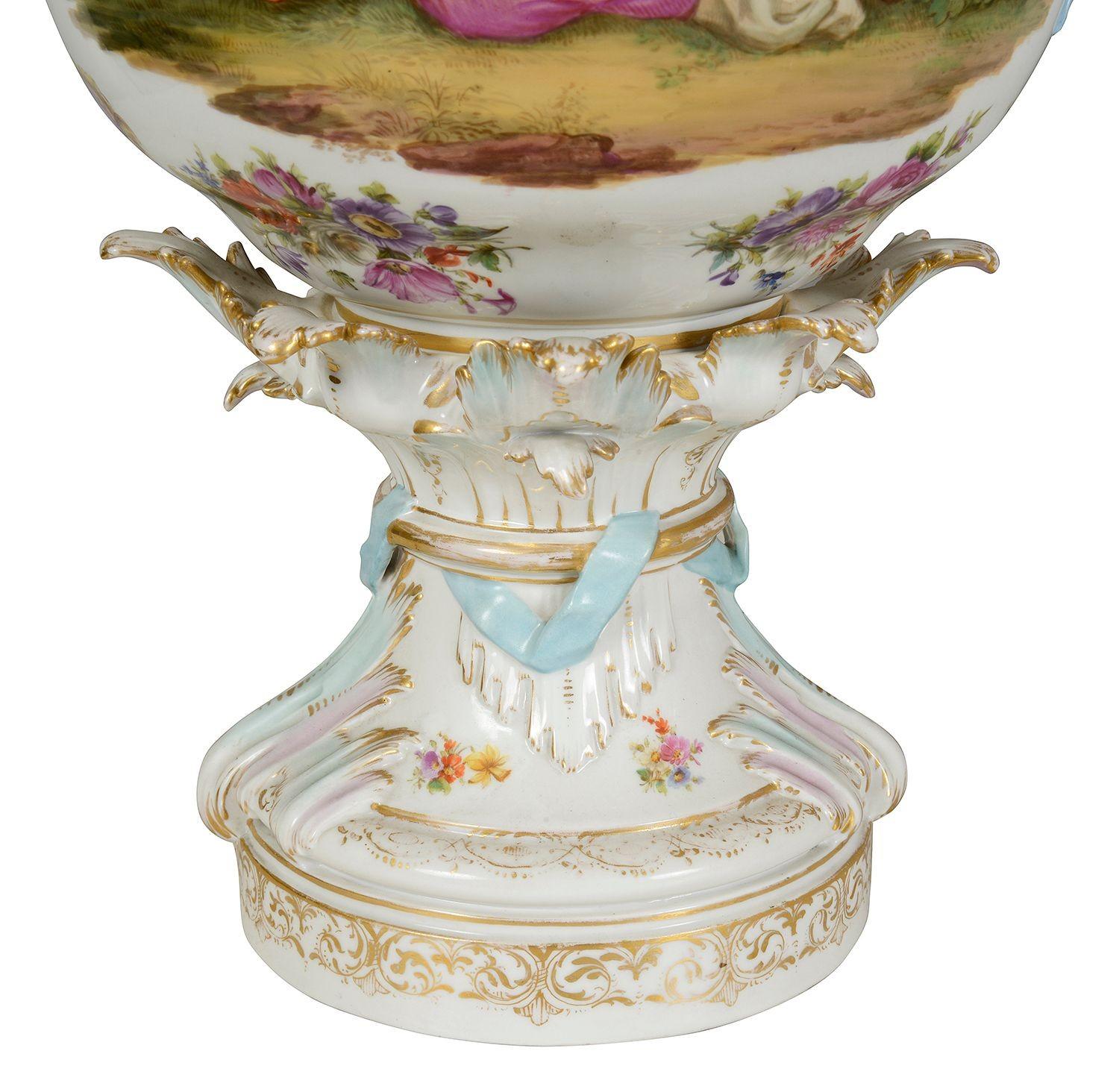 Large pair 19th Century Berlin lidded vases, 67cm high For Sale 1