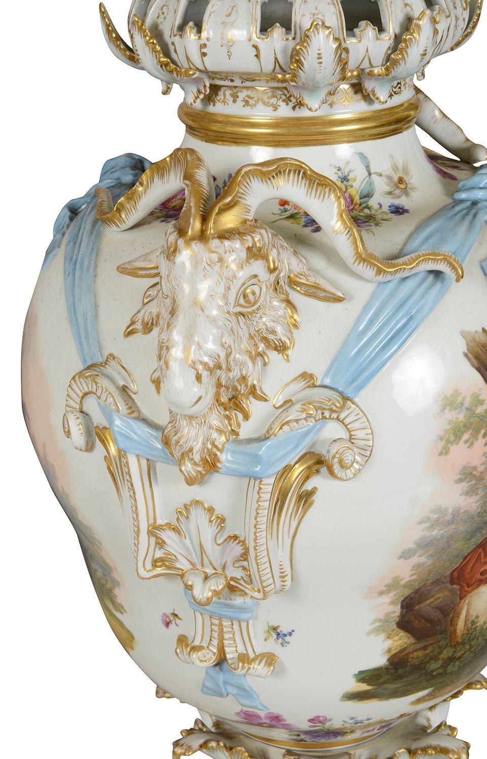 Large pair 19th Century Berlin lidded vases, 67cm high For Sale 2