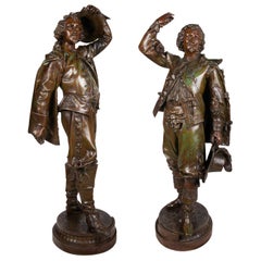 Antique Large Pair of 19th Century Bronzed Spelter Caveliers