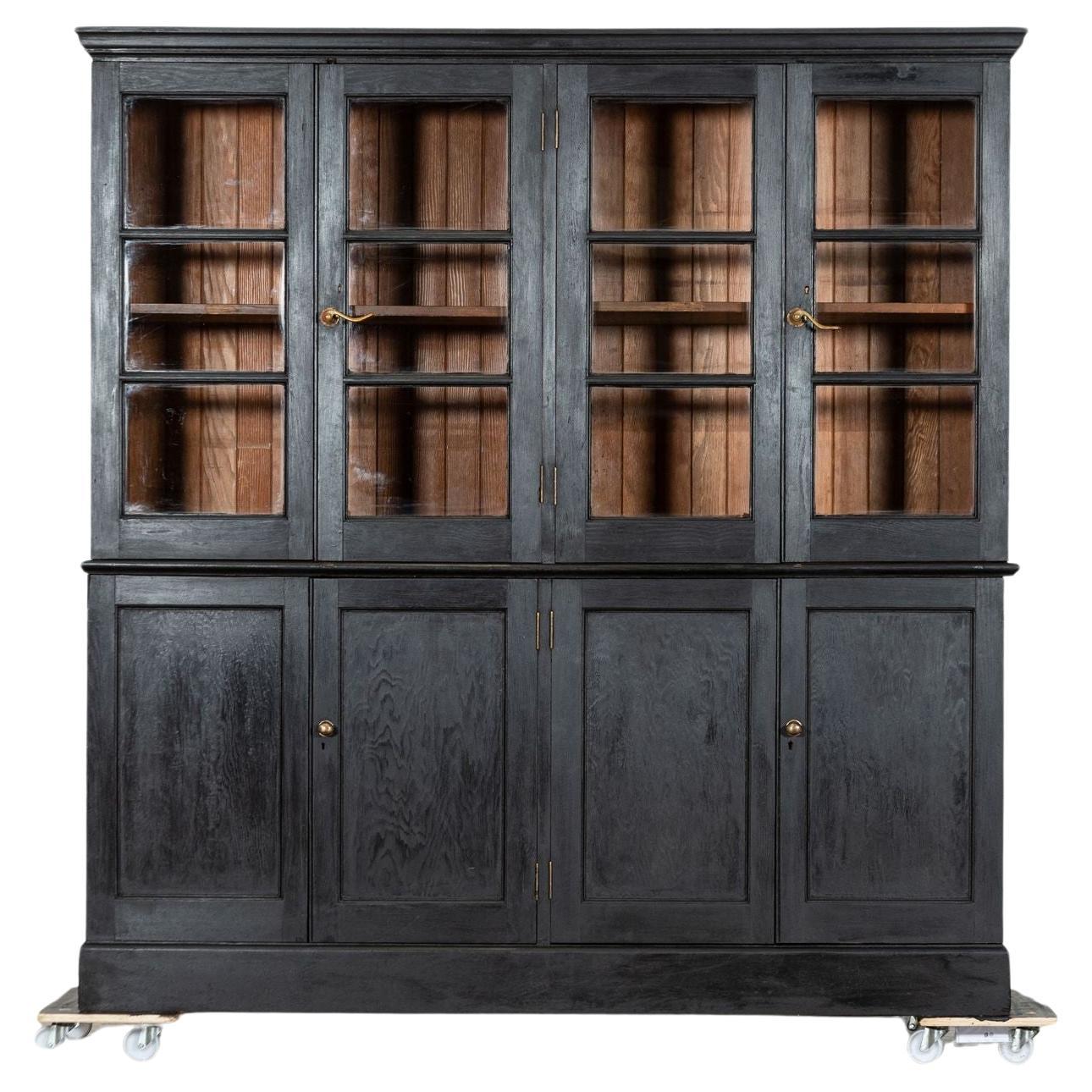 Large 19thC English Grain Ebonised Pine Bookcase For Sale