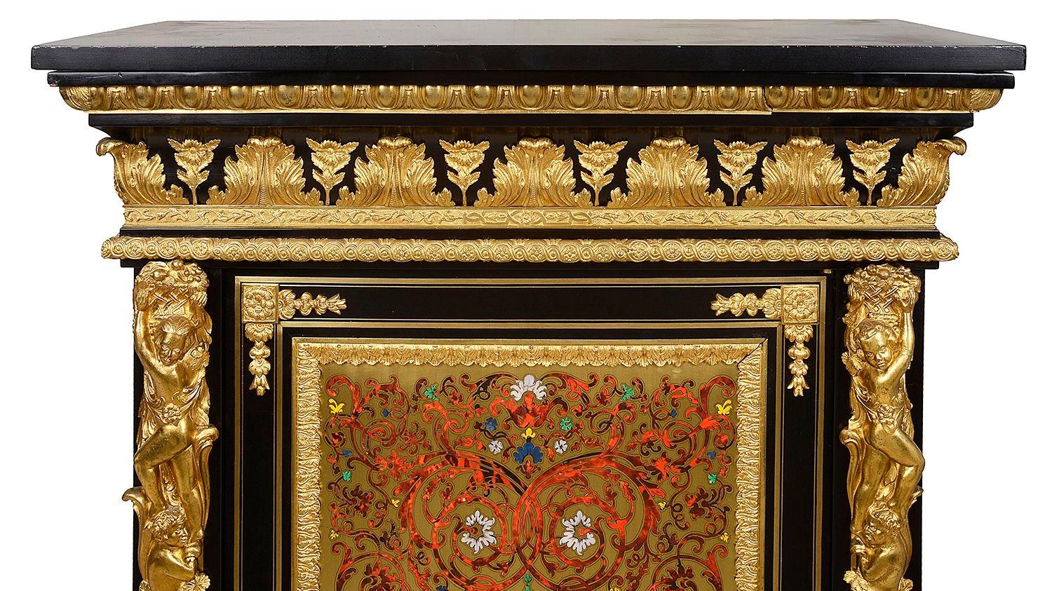 Inlay Large Pair 19th Century French Boulle Cabunets For Sale