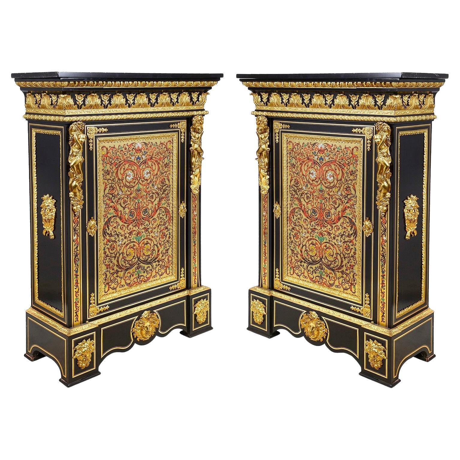 Large Pair 19th Century French Boulle Cabunets For Sale