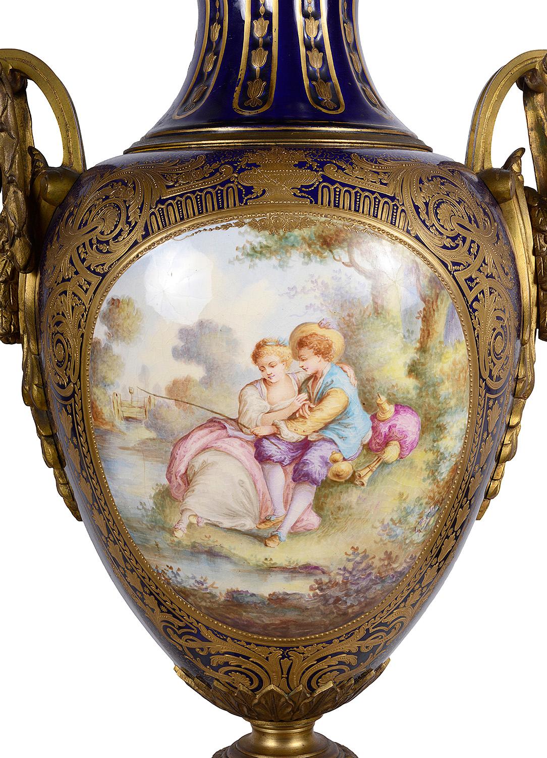 Louis XVI Large Pair 19th Century French Sevres Style Vases For Sale