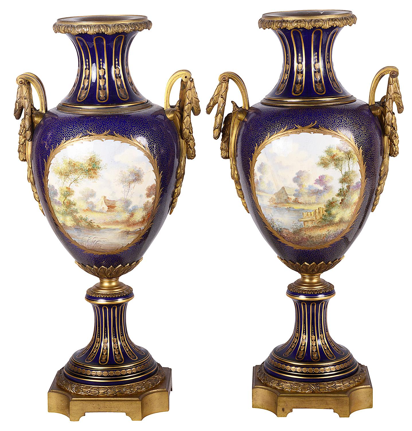 Large Pair 19th Century French Sevres Style Vases For Sale 2