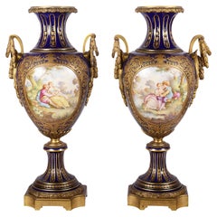 Large Pair 19th Century French Sevres Style Vases