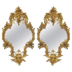 Large pair 19th Century gilded mirrors, 58"