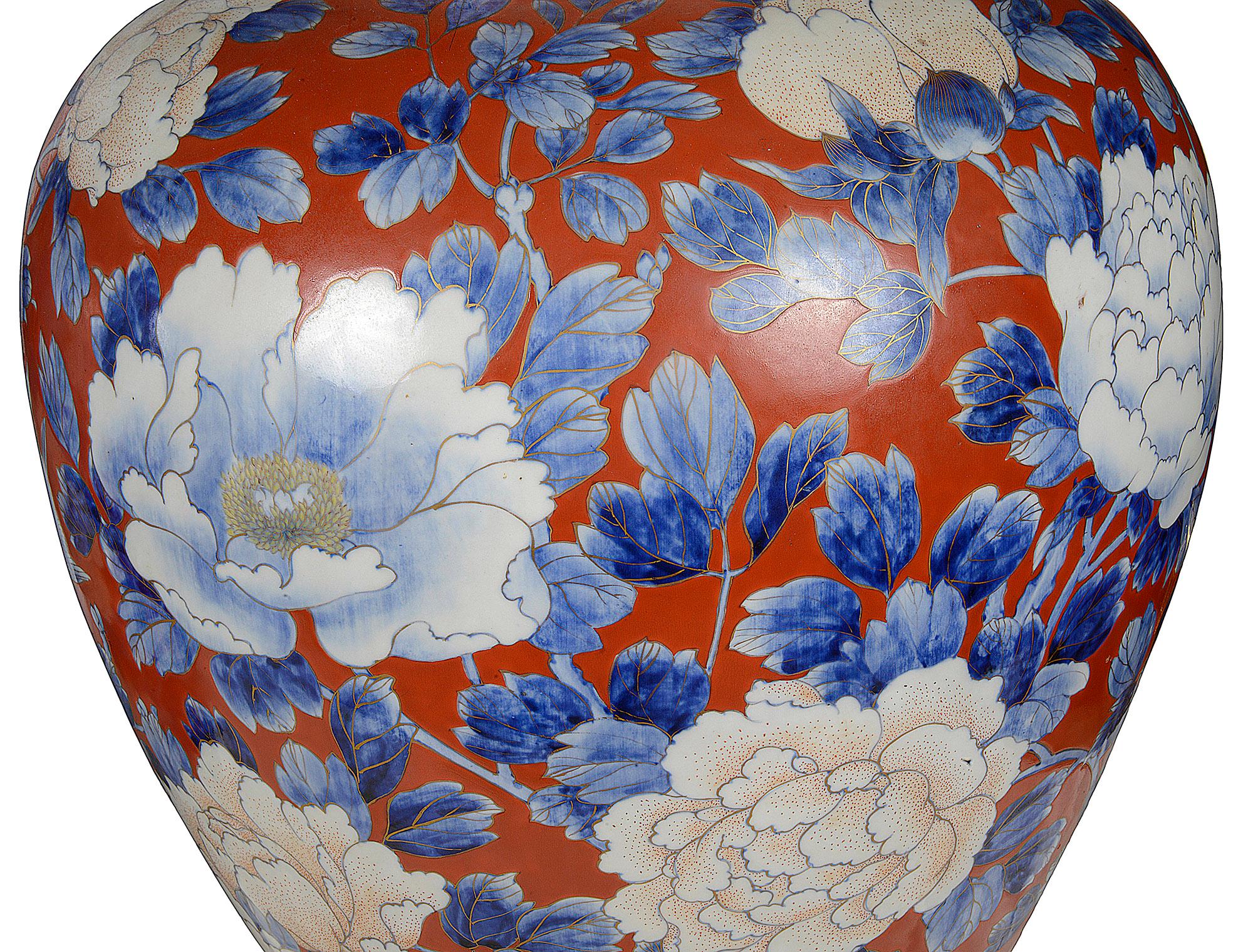 Porcelain Large Pair 19th Century Japanese Fukagawa Lidded Vases For Sale
