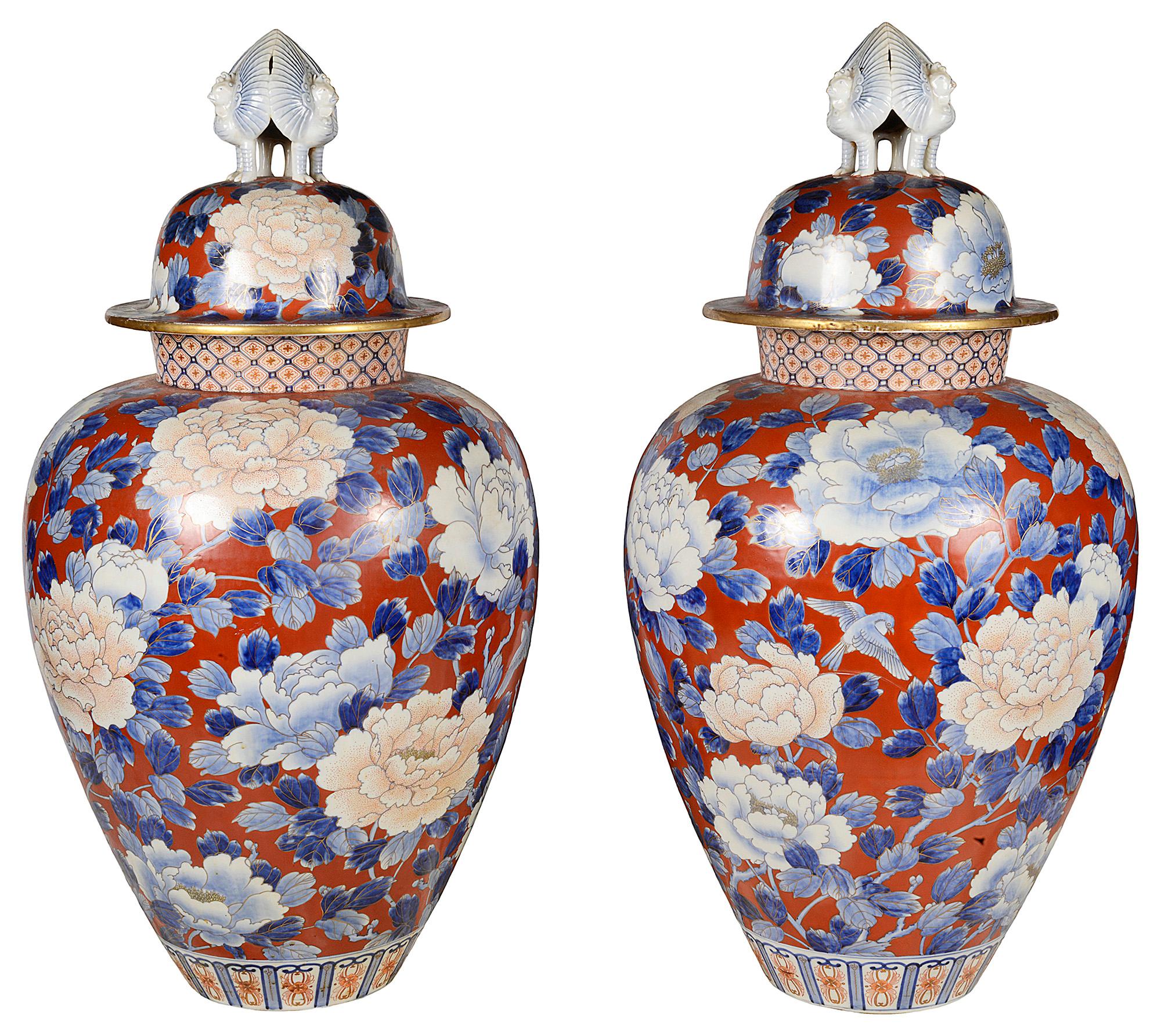 Large Pair 19th Century Japanese Fukagawa Lidded Vases For Sale 2