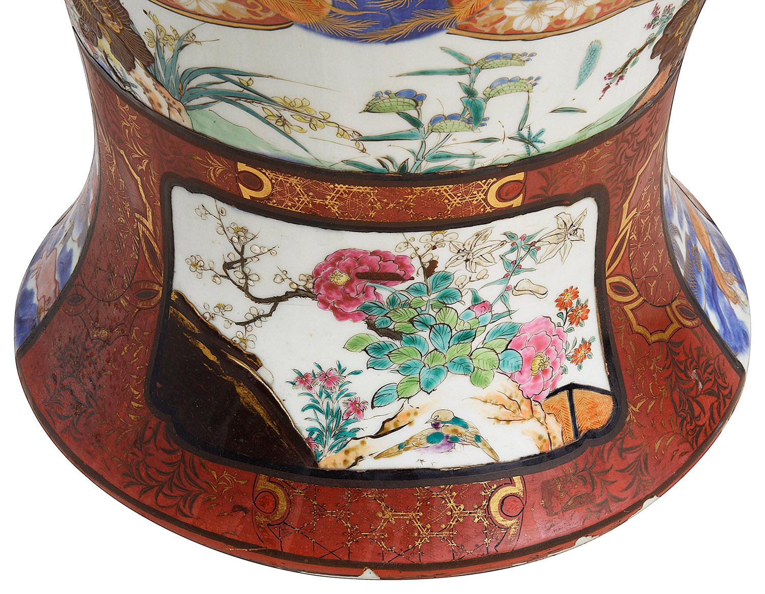 Hand-Painted Large Pair 19th Century Japanese Imari Vases For Sale