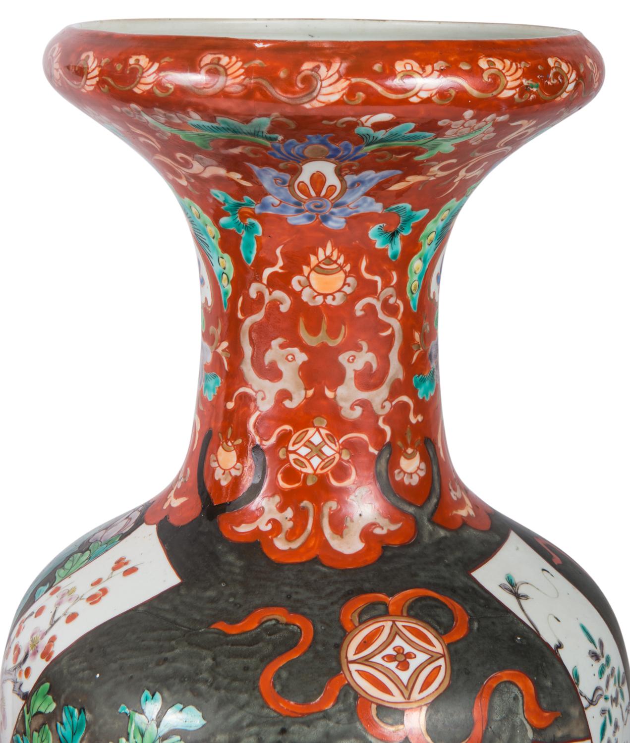 Hand-Painted Large Pair of 19th Century Kutani Japanese Vases