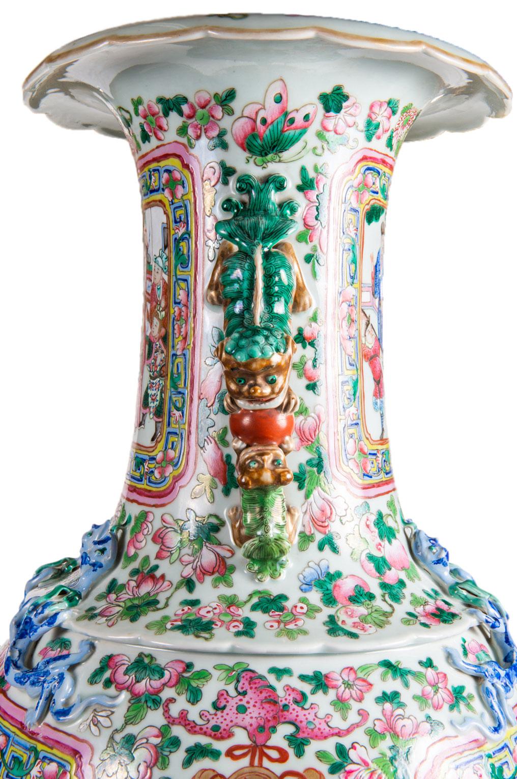 Porcelain Large Pair 19th Century Pair of Famille Rose Vases