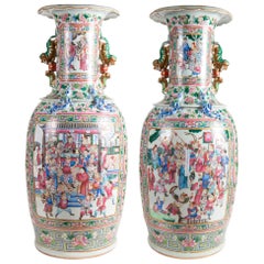 Antique Large Pair 19th Century Pair of Famille Rose Vases