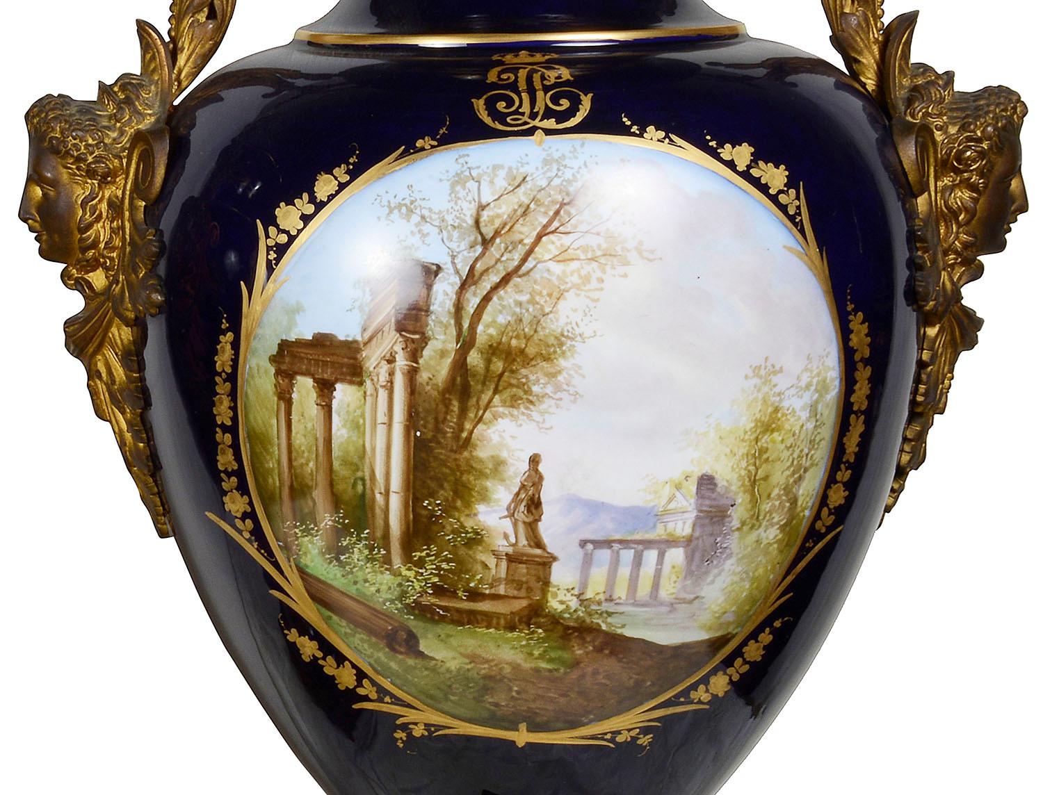 French Large Pair 19th Century Sevres Style Vases For Sale