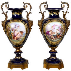 Antique Large Pair 19th Century Sevres Style Vases