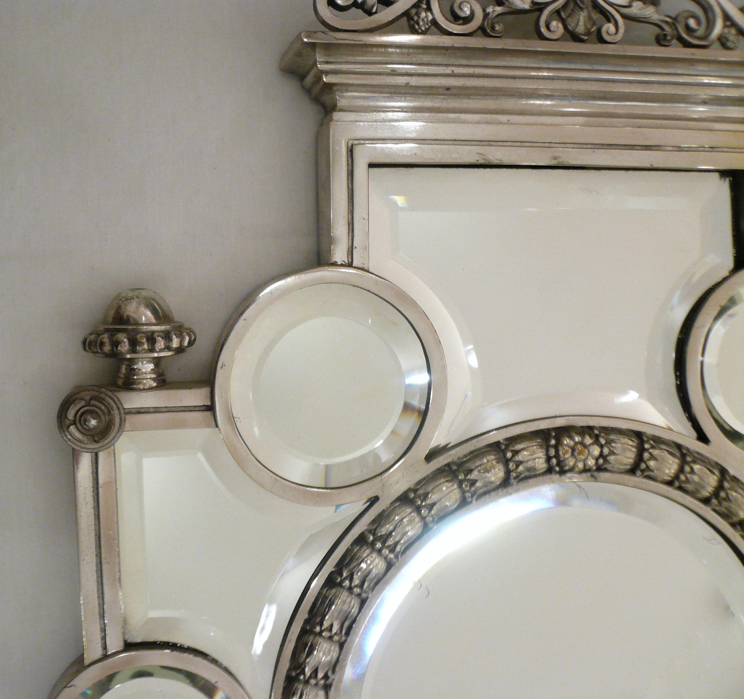 American Large Pair 19th Century Silver and Beveled Mirror Five Arm Sconces For Sale
