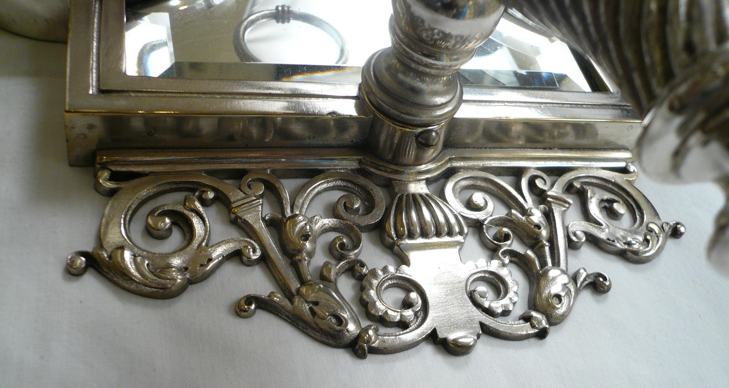 Large Pair 19th Century Silver and Beveled Mirror Five Arm Sconces For Sale 2