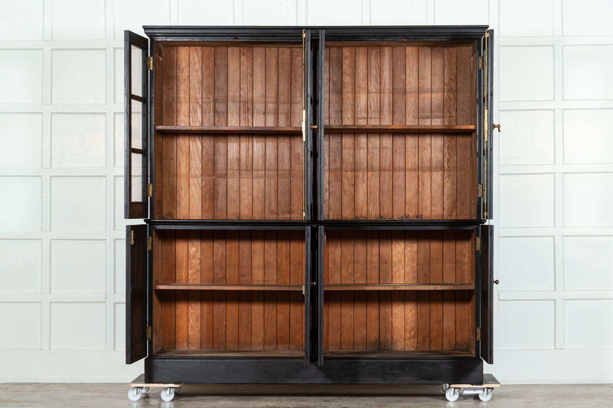 circa 1900
Large 19thC English Grain Ebonised Pine Bookcase
Price is each
x1 left
sku 1038
Together W198 x D52 x H203 cm
Base W193 x D50 x H91 cm
Top W198 x D52 x H112 cm