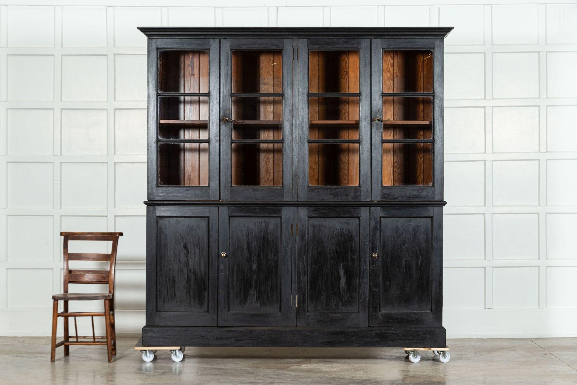 Large Pair 19thC English Grain Ebonised Pine Bookcases In Good Condition For Sale In Staffordshire, GB
