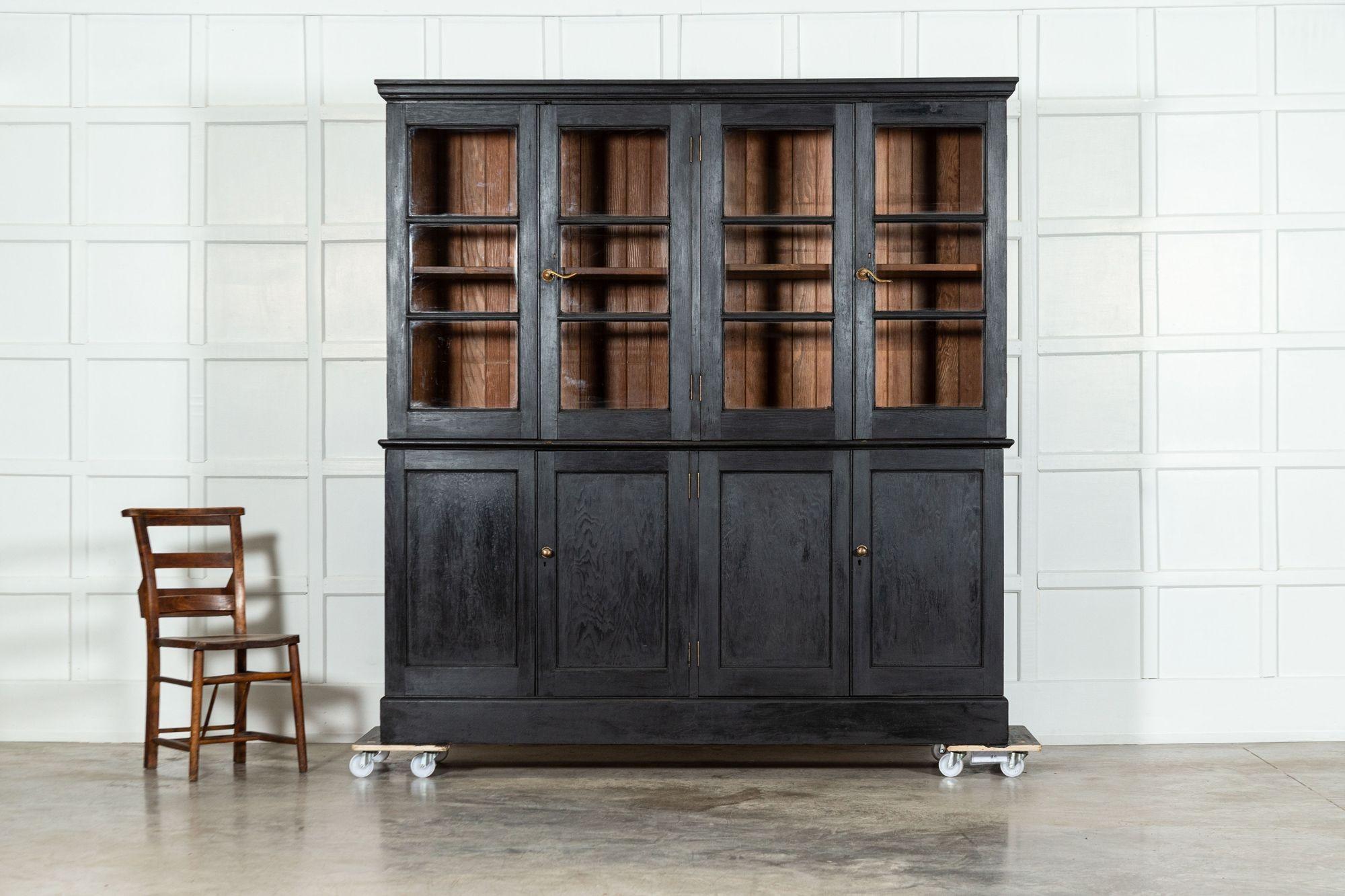 Large 19thC English Grain Ebonised Pine Bookcase In Good Condition For Sale In Staffordshire, GB