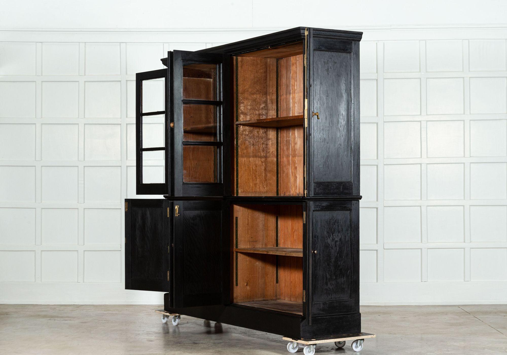 Large Pair 19thC English Grain Ebonised Pine Bookcases For Sale 1