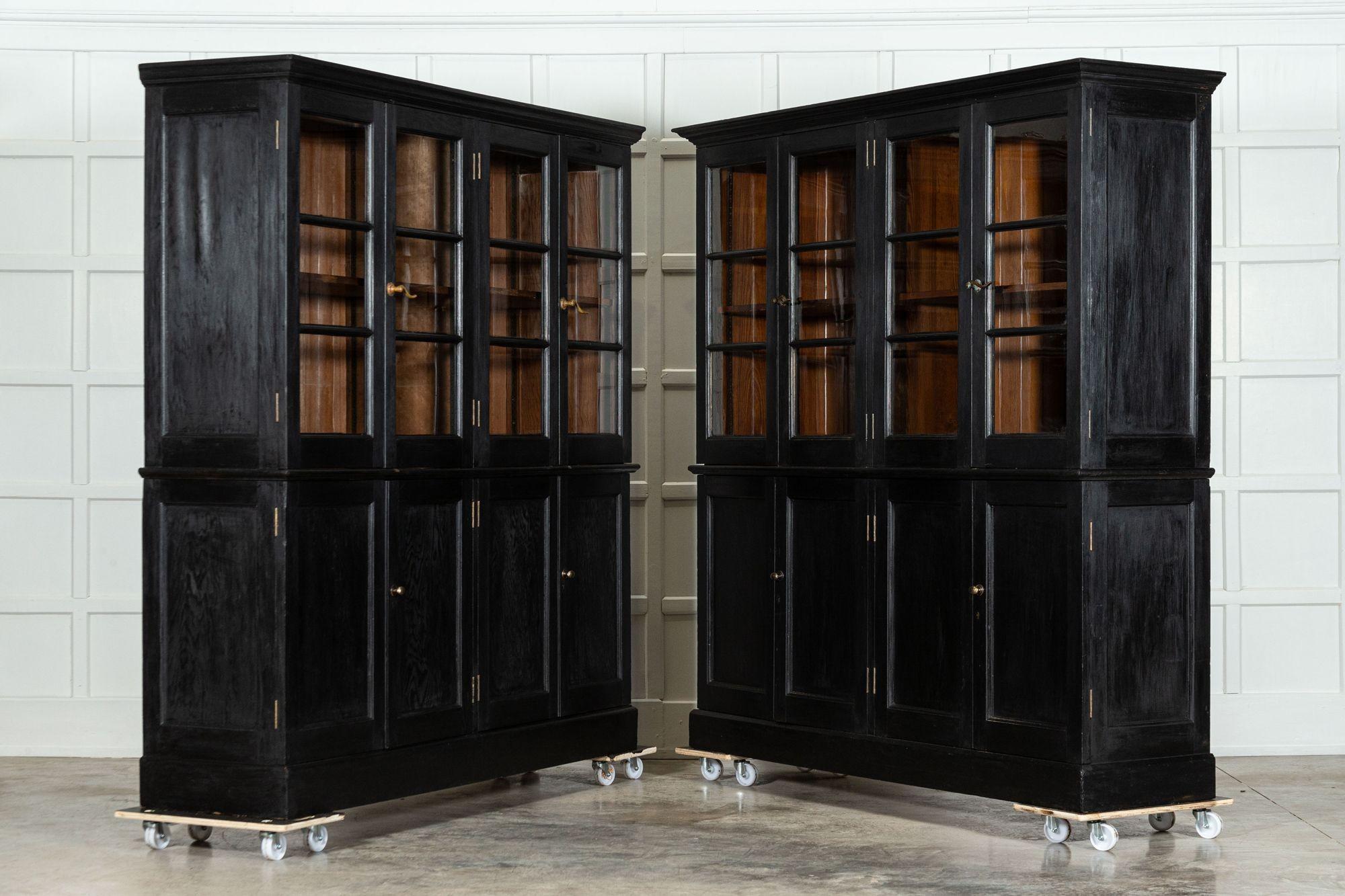 Large Pair 19thC English Grain Ebonised Pine Bookcases For Sale 2