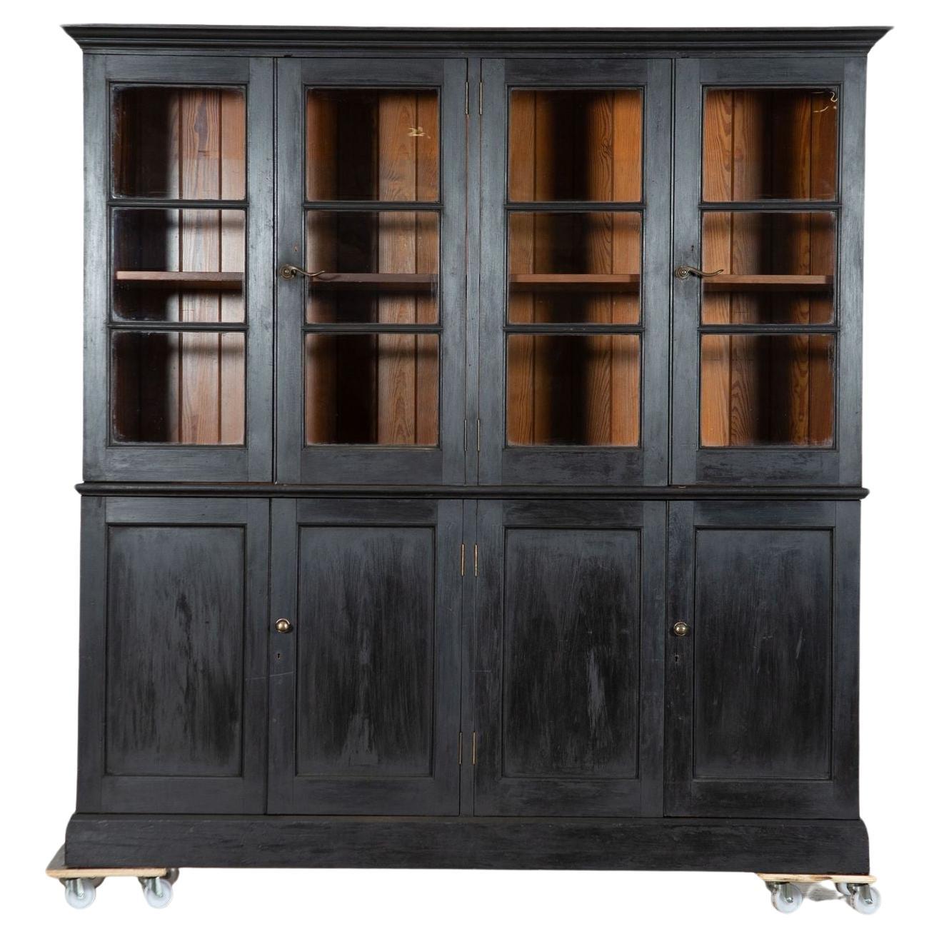 Large Pair 19thC English Grain Ebonised Pine Bookcases For Sale
