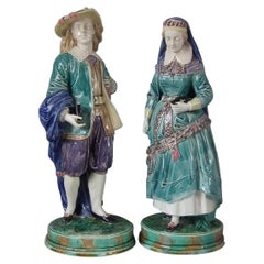 Large Pair of 19th Century Majolica Figures