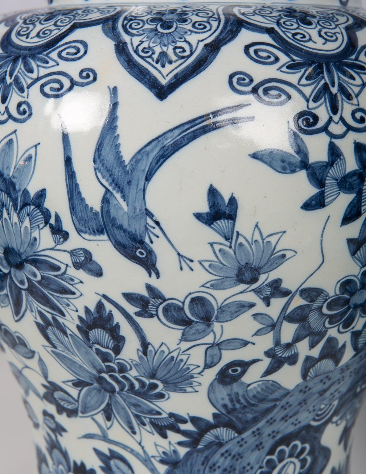 Dutch Large Pair Antique Delft Blue and White Jars 19th Century