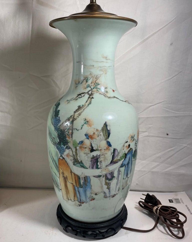 Chinese Export Large Pair Antique Chinese Famille Rose Porcelain Baluster Vases.