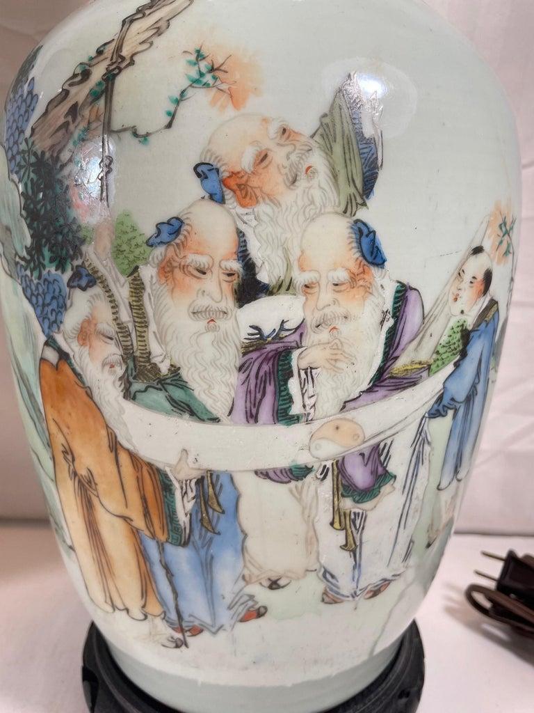 Hand-Painted Large Pair Antique Chinese Famille Rose Porcelain Baluster Vases.