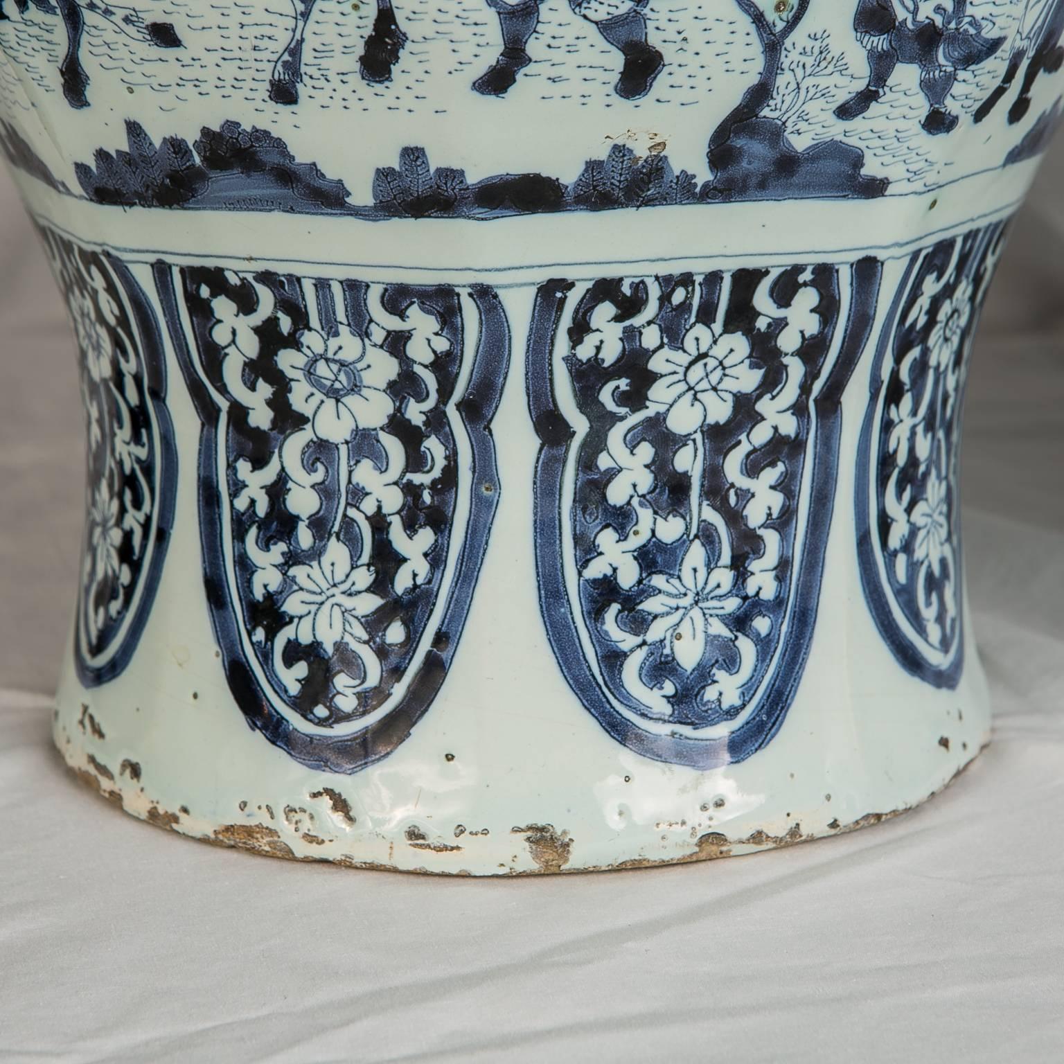 Chinoiserie Large Pair of Antique Delft Blue and White Vases Made circa 1700-1720