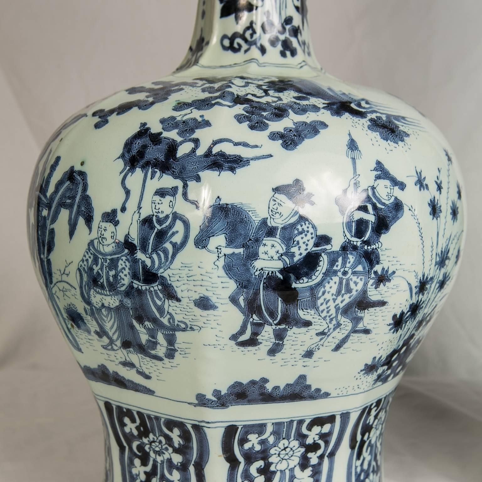 Large Pair of Antique Delft Blue and White Vases Made circa 1700-1720 2