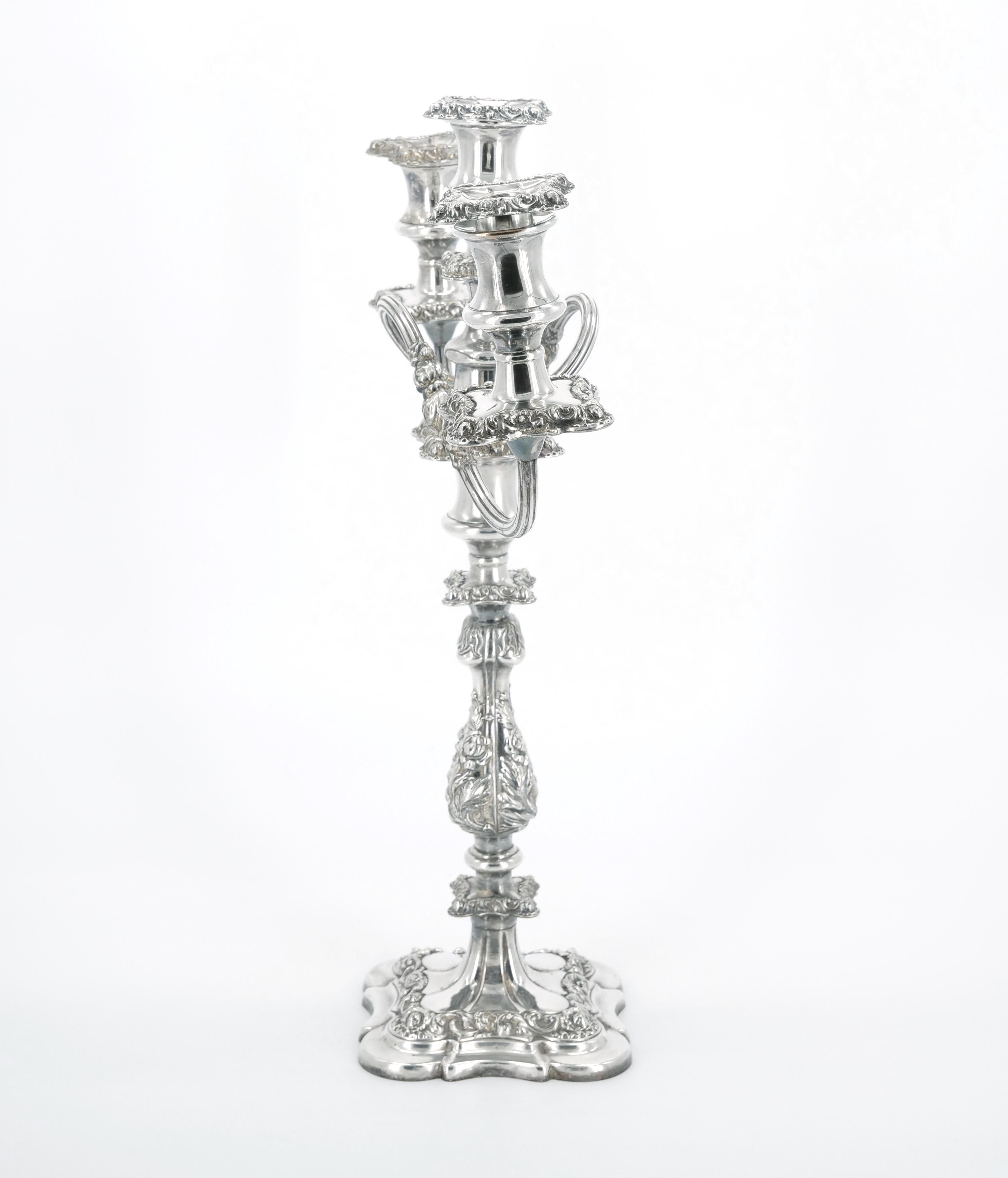 Large Pair Antique Edwardian Silver Plate Three-Light Candelabra  For Sale 6