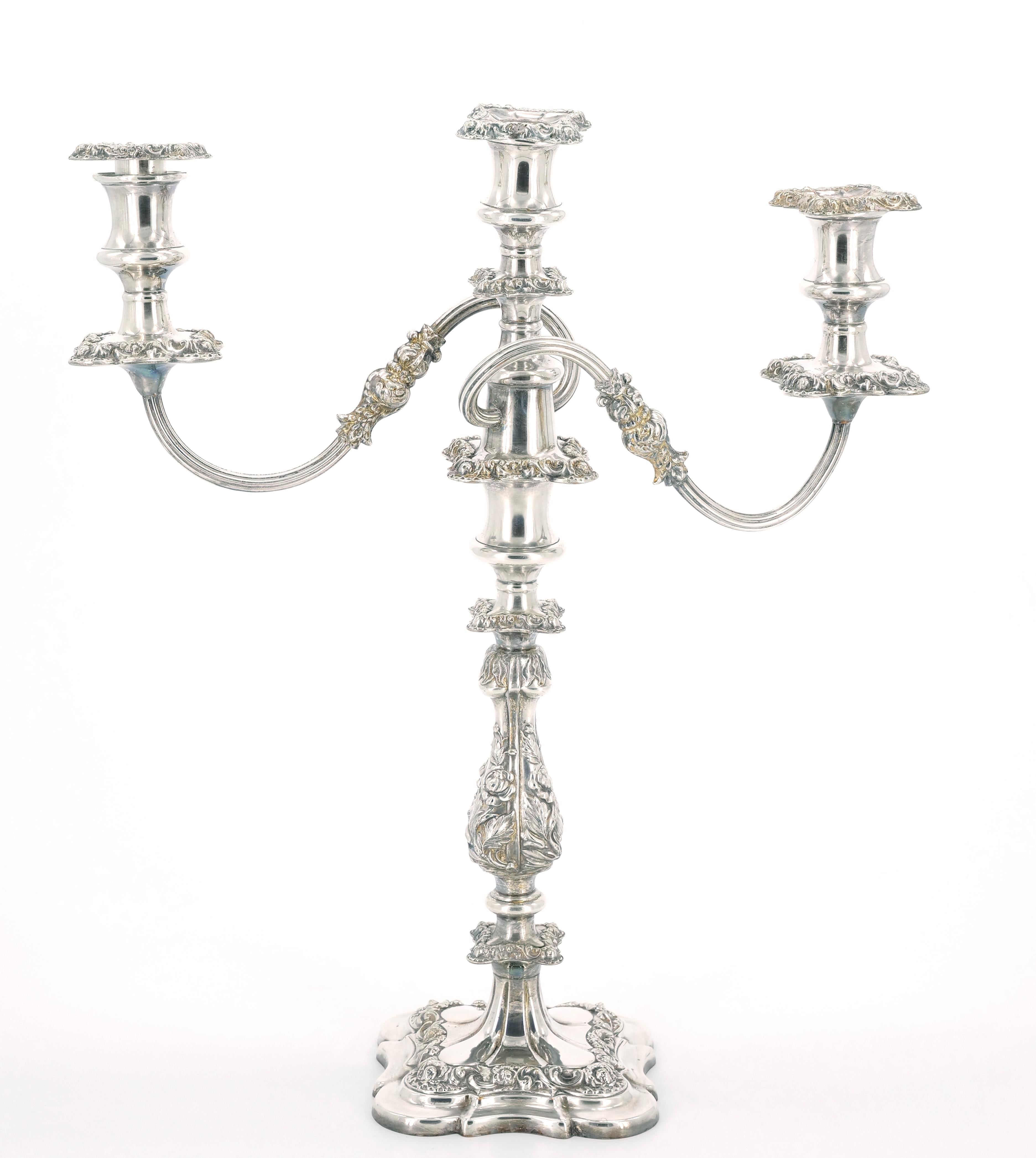 Large Pair Antique Edwardian Silver Plate Three-Light Candelabra  For Sale 12