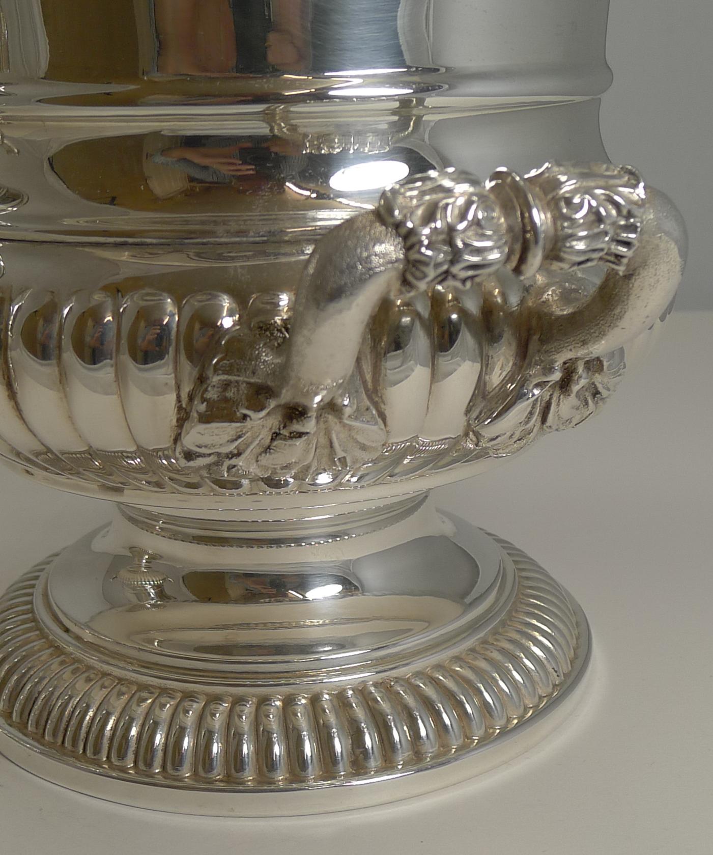 Edwardian Large Pair of Antique English Silver Plated Wine / Champagne Coolers, circa 1910