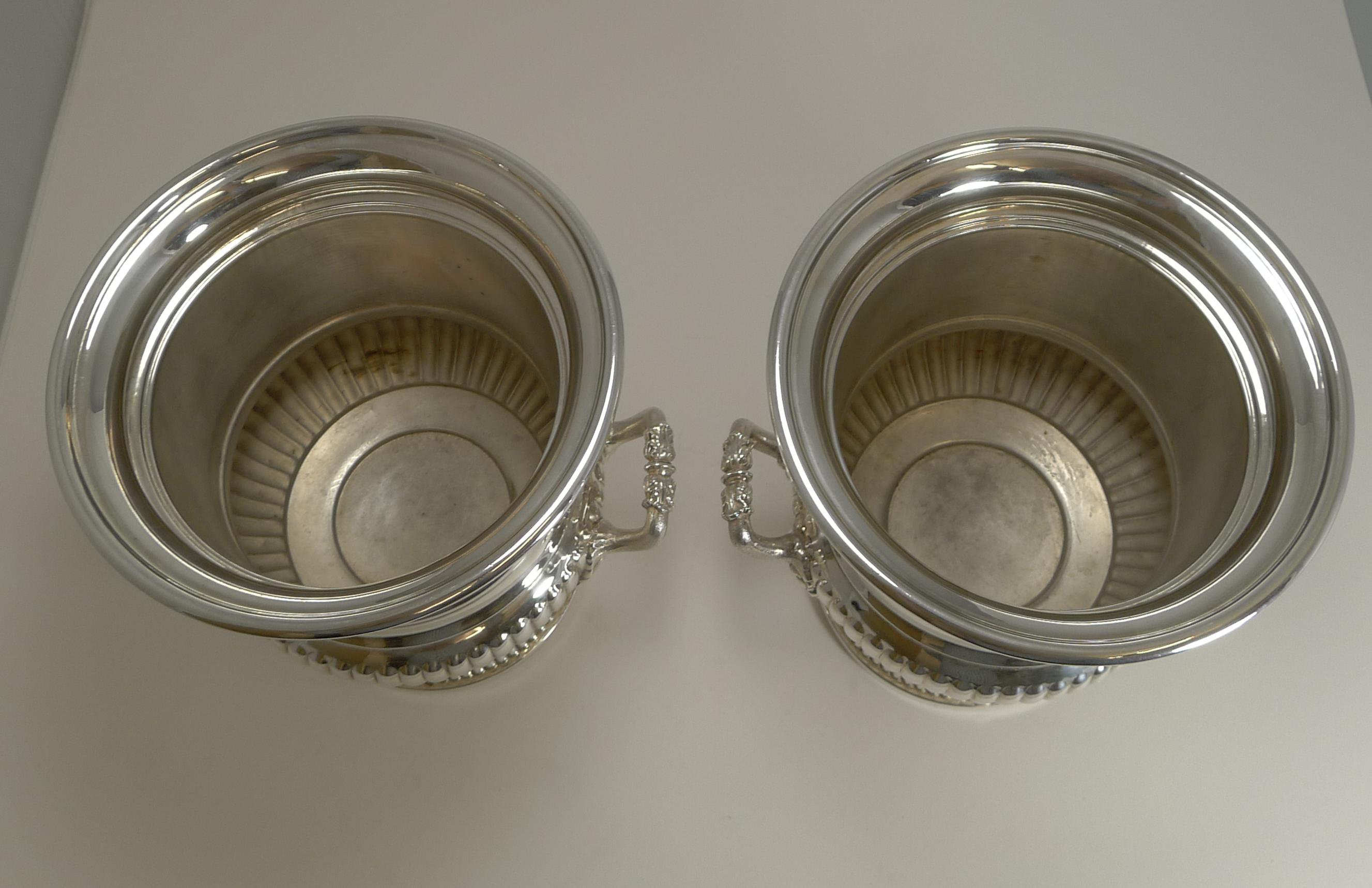 Large Pair of Antique English Silver Plated Wine / Champagne Coolers, circa 1910 In Good Condition In Bath, GB