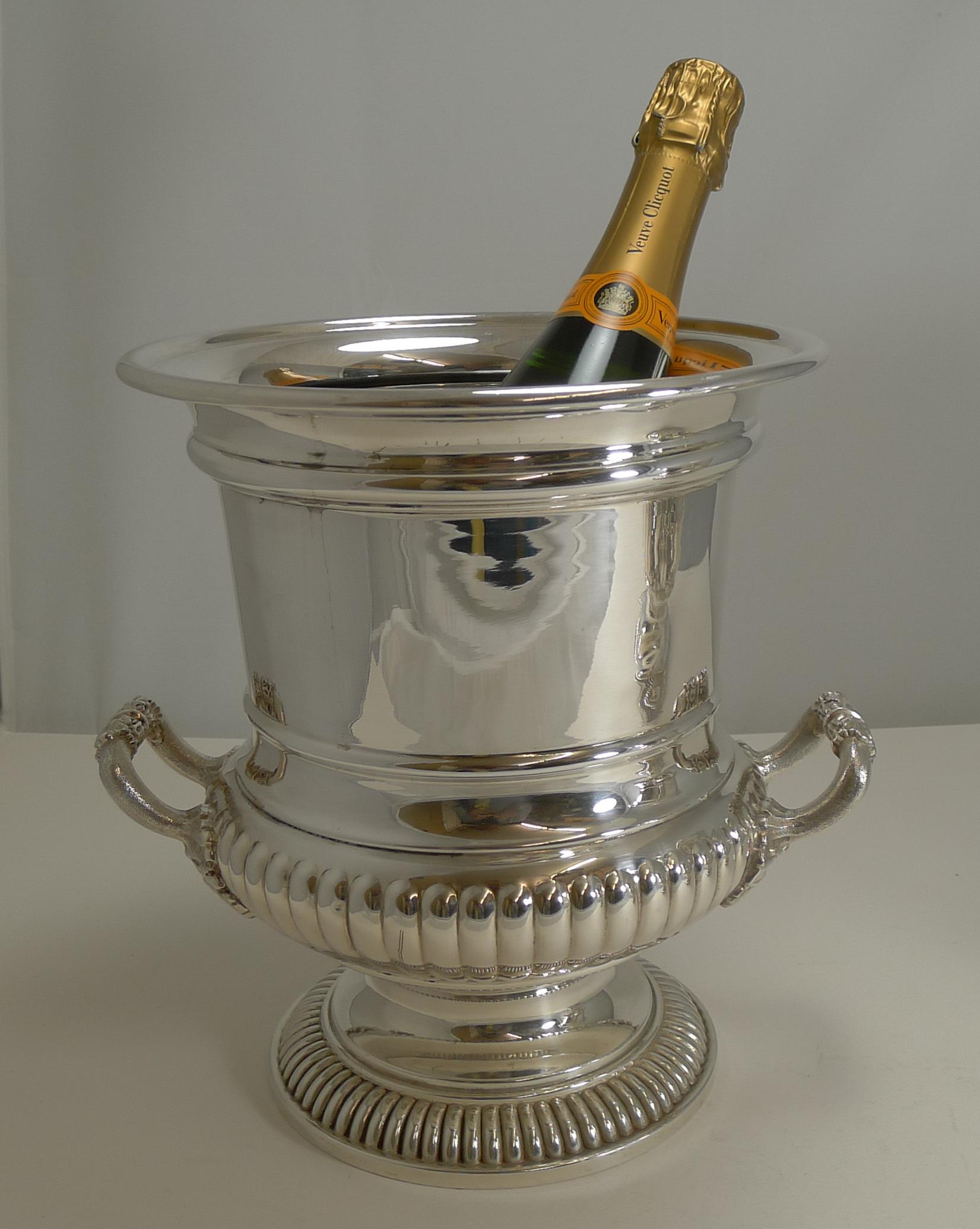 Large Pair of Antique English Silver Plated Wine / Champagne Coolers, circa 1910 1