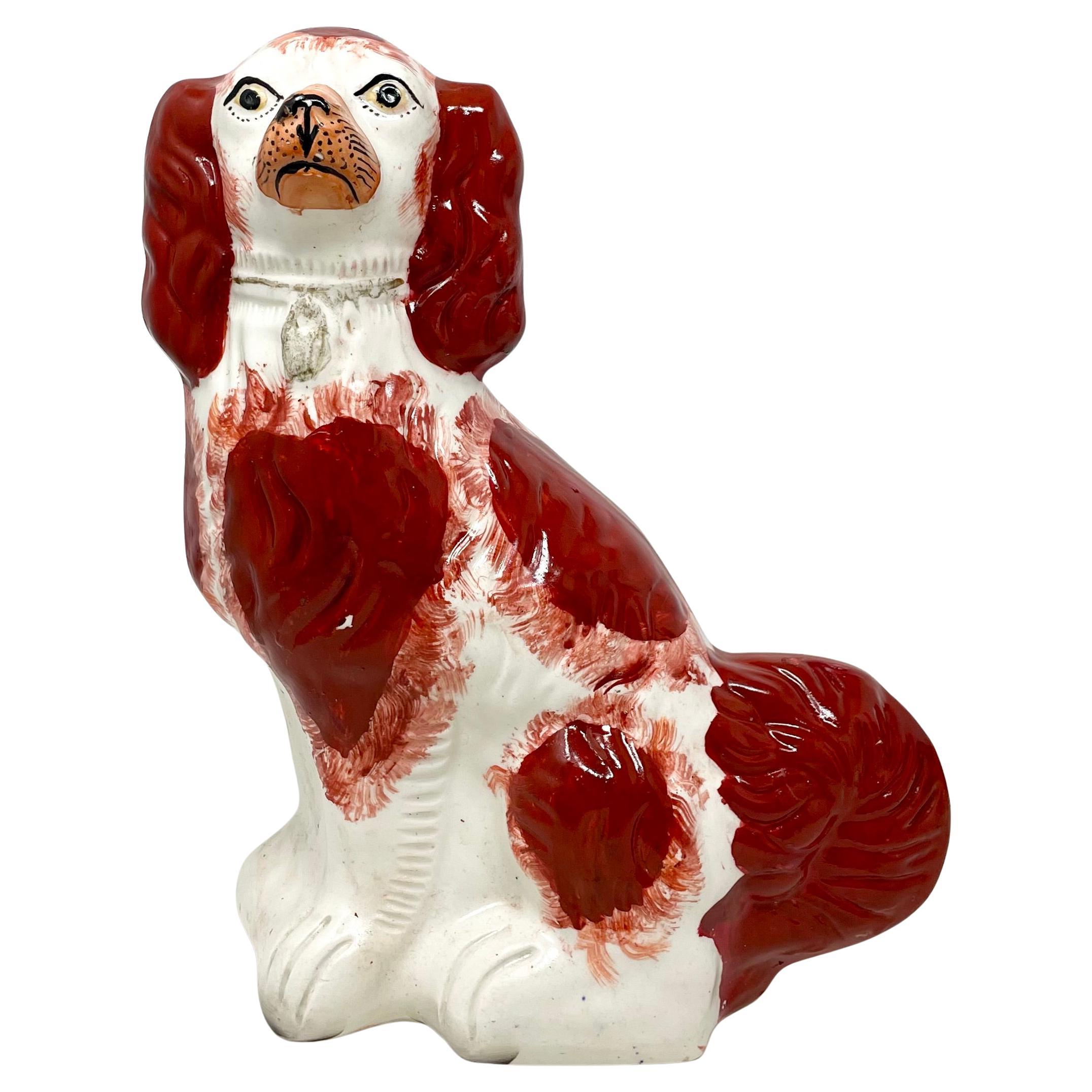 Gran Pareja Perros Antiguos de Cerámica Inglesa de Staffordshire de King Charles Spaniels Alfarería en venta